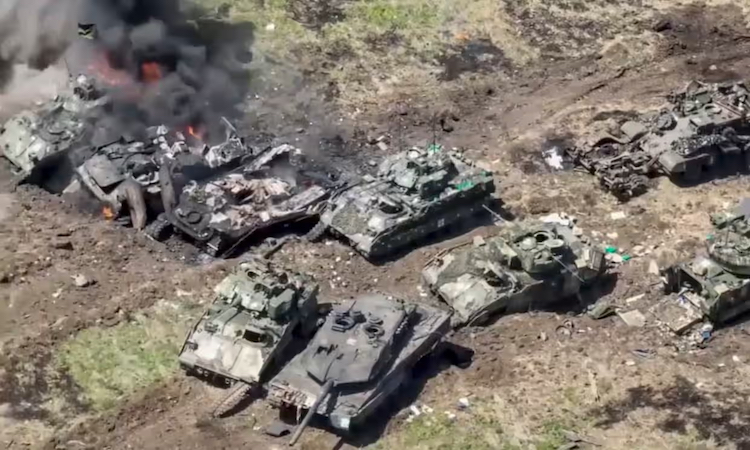 Large numbers of the supposedly ‘game-changing’ tanks that were sent to ensure the success of Ukraine‘s ‘spring offensive’ were destroyed as soon as they neared the front lines. When an ‘invincible’ British Challenger 2 shared the same fate, its manufacturers were furious, demanding that from now on all Challengers should be kept at a safe distance from Russian artillery!